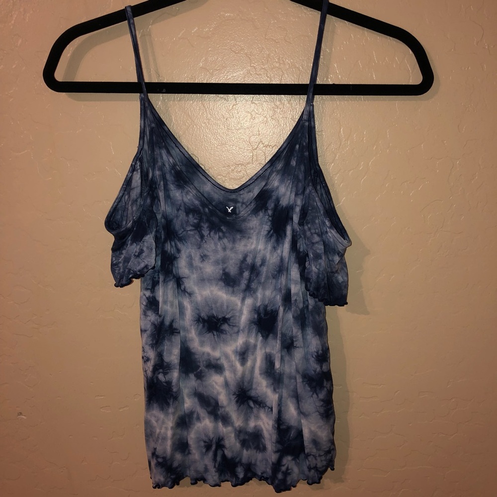 American Eagle Navy Tie-Dye Cold Shoulder Tank